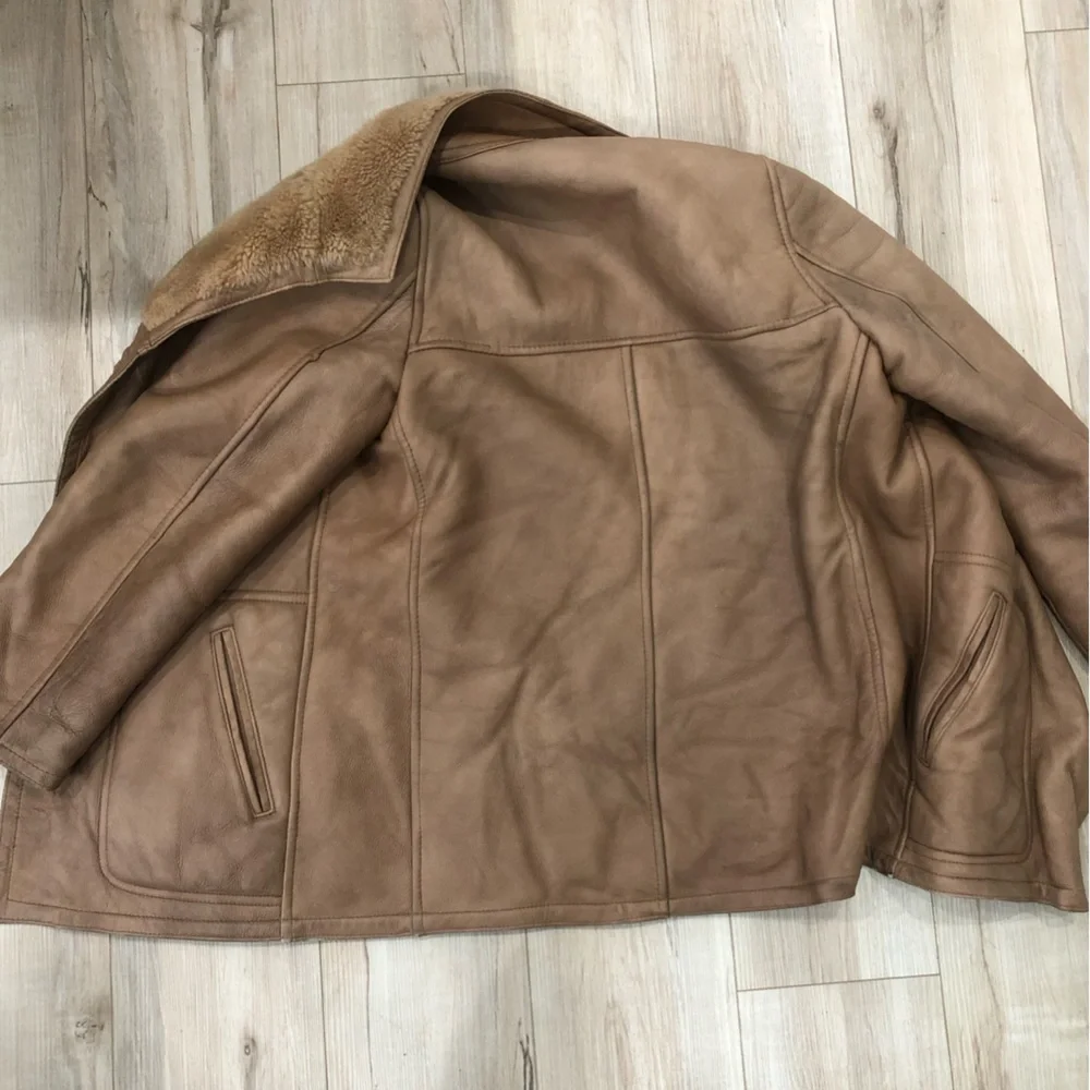 Tan Shearling and Leather Coat - Picture 7 of 7